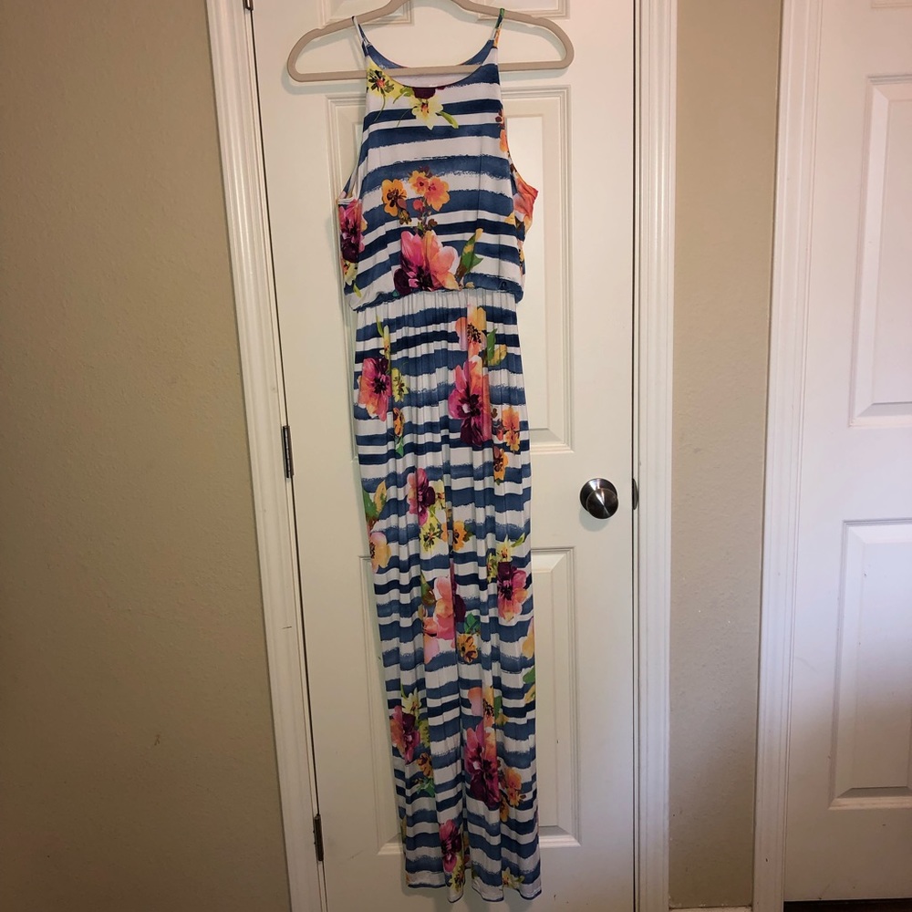 Flaunt Boutique navy stripe floral maxi dress